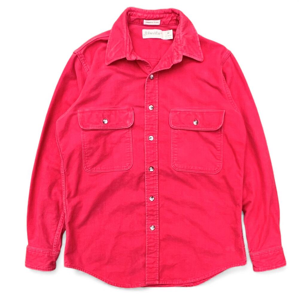 Vintage St Johns Bay Chamois Cloth Faded Red Button Up Shirt M USA Made Outdoors